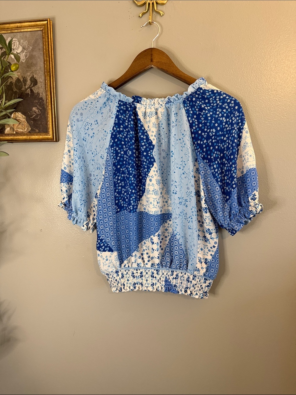 Rose & Olive Blue Patchwork Floral Peasant Blouse - Picture 7 of 7